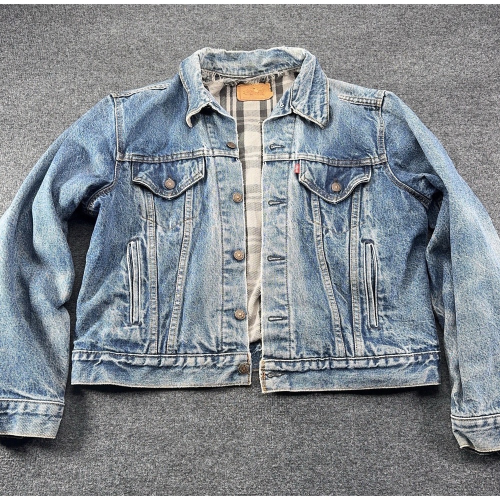 Levi Strauss Denim Jean Jacket Men's Buffalo Lined Gray Black XL 70411-9354 90s - Picture 1 of 16